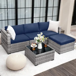 5 Piece Patio Furniture Set, All-Weather Wicker