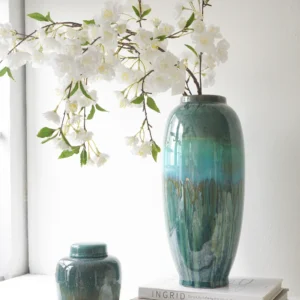Teal Ceramic Decorative Vase – Modern Tabletop Vase